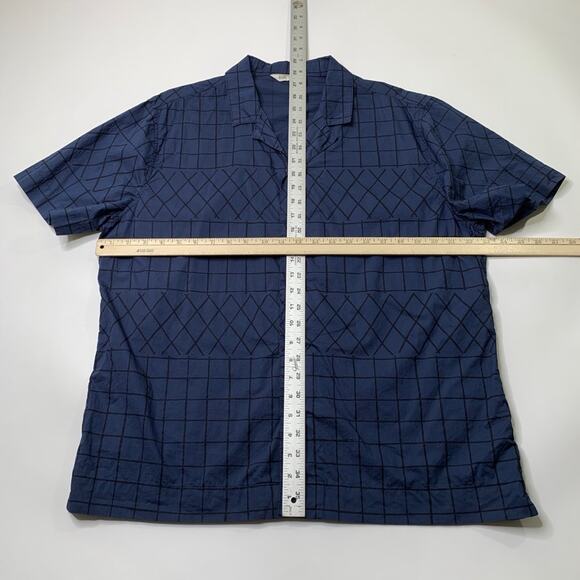 FOLK Clothing Shirt Mens 6 (XXL) Slim Fit Navy Black Cotton Check Short Sleeve - Picture 4 of 8